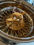 Gold  / Chrome lip 13x7 cross lace wire wheels