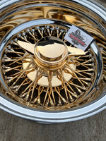 Gold  / Chrome lip 13x7 cross lace wire wheels
